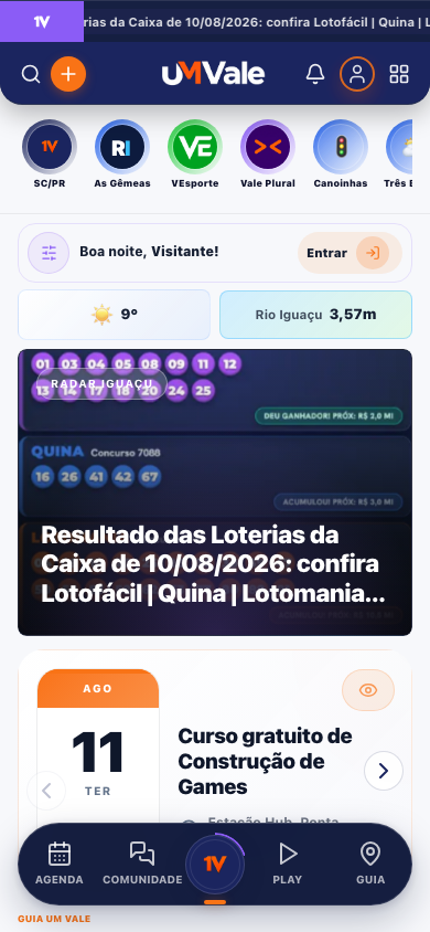 Tela da UM Vale no celular